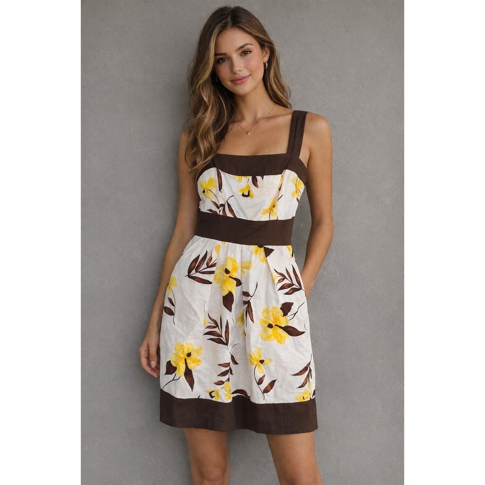 Speechless Vintage Y2k Floral Sundress Brown Yellow Babydoll Pockets 11 Vacation